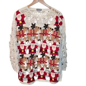 BEREK Vintage Rare 3D Crochet Christmas Sweater Santa Reindeer Cotton Size M/L